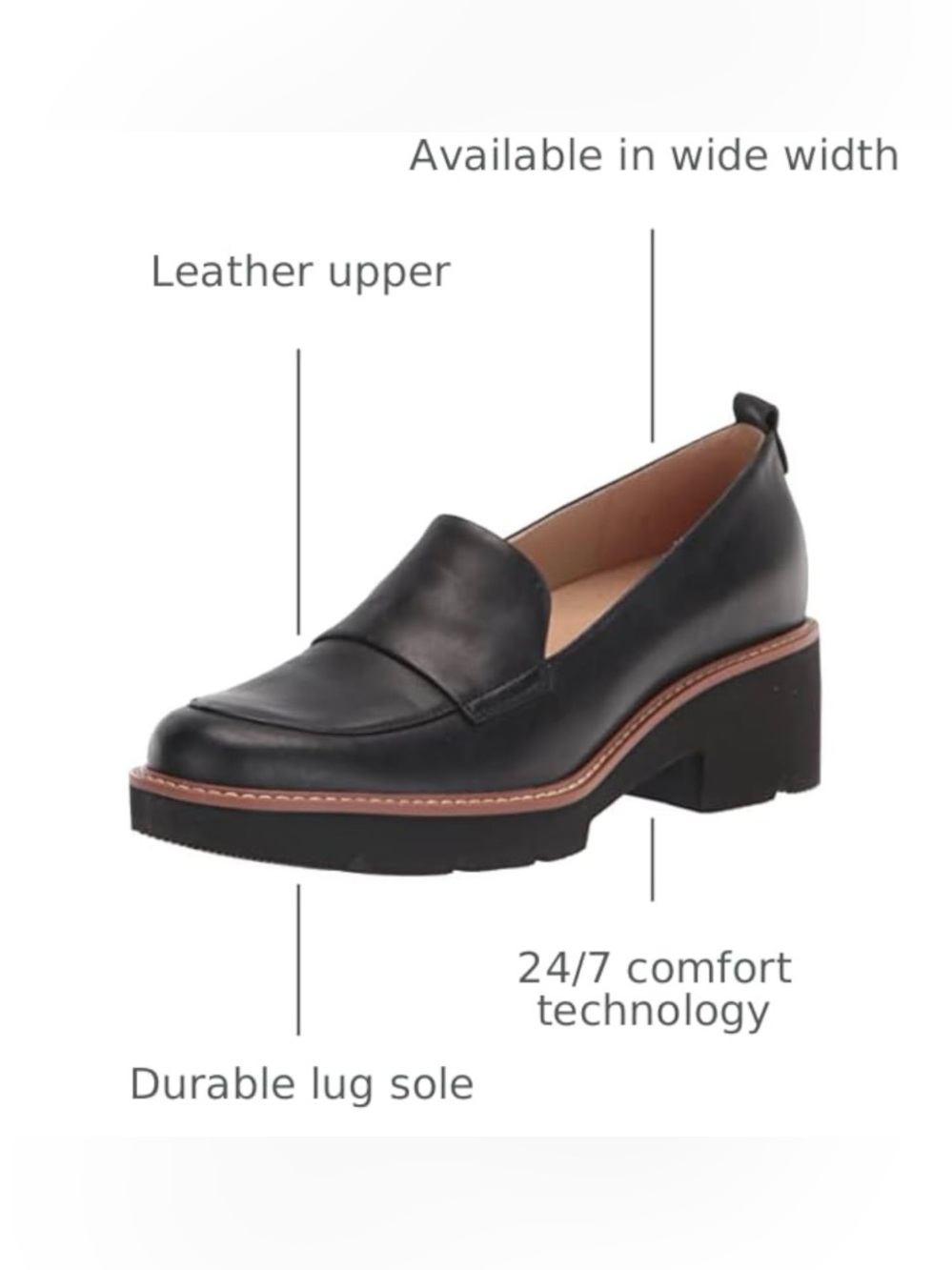 Naturalizer Black Leather Chunky "Darry" Loafers with Tan Welt - Picture 9 of 15